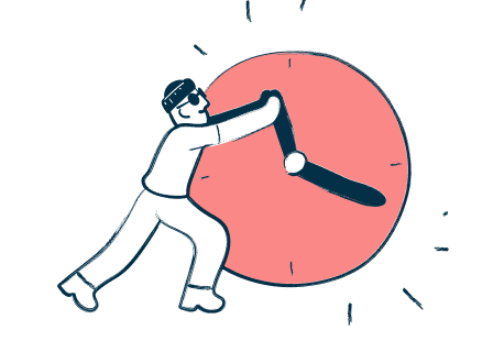 Man pushing a clock handle